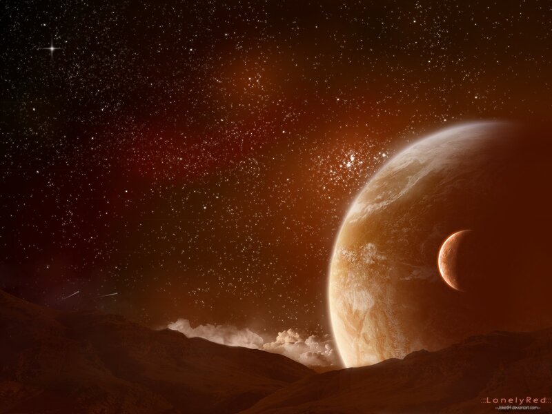 Alien Planet Landscape — Brown, Dramatic, Night, Digital Art, Stars