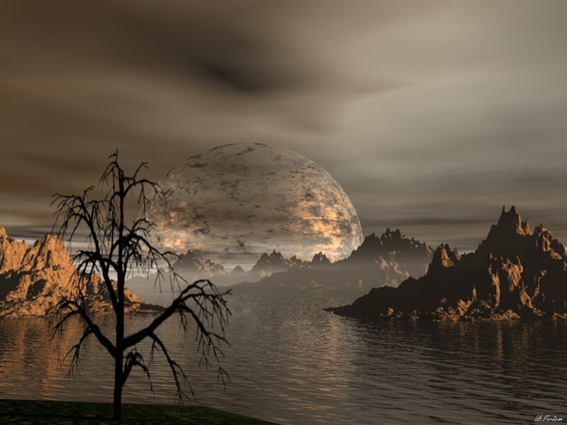 Alien Planet Landscape — Brown, Dramatic, Night