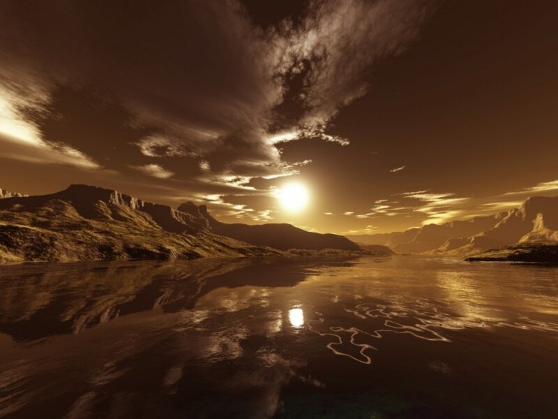 Alien Planet Landscape — Brown, Dramatic, Sunset, 3d Render, Mountains