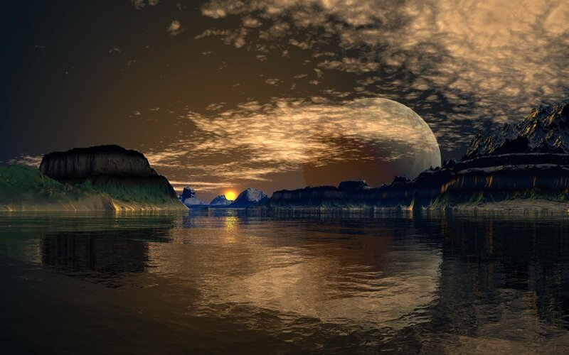 Alien Planet Landscape — Brown, Dramatic, Sunset, 3d Render