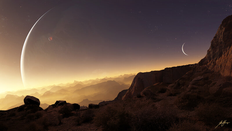 Alien Planet Landscape — Brown, Dramatic, Sunset, Digital Art