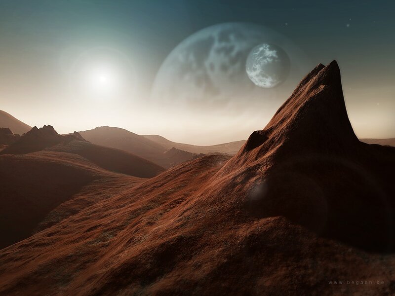Alien Planet Landscape — Brown, Dramatic, Sunset