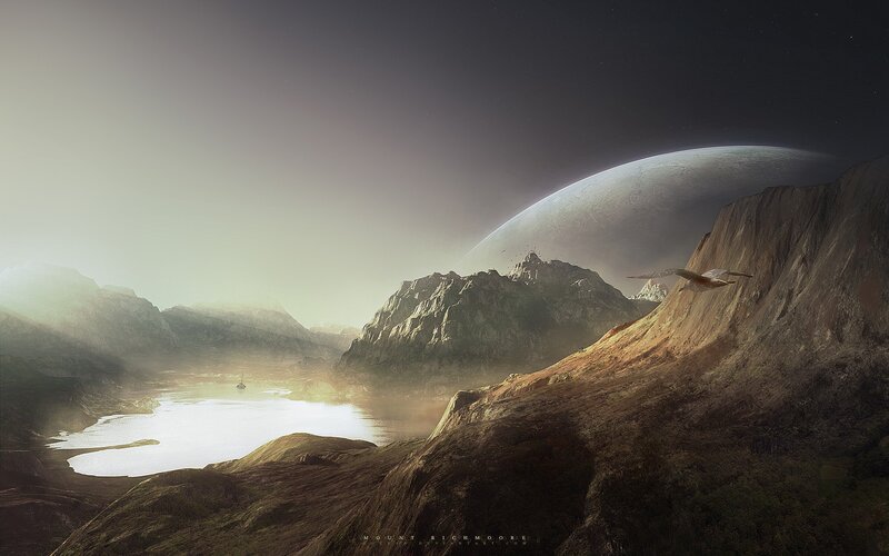 Alien Planet Landscape — Brown, Serene, Night