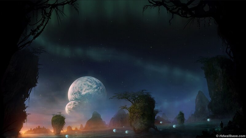 Alien Planet Landscape — Dark Blue, Mysterious, Night