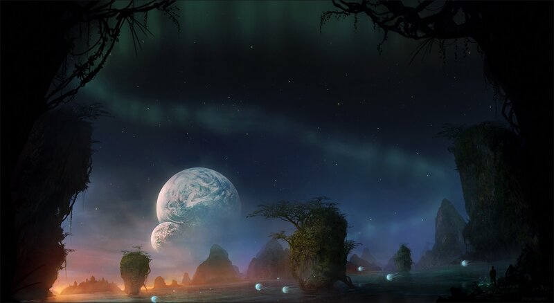 Alien Planet Landscape — Dark Blue, Mysterious