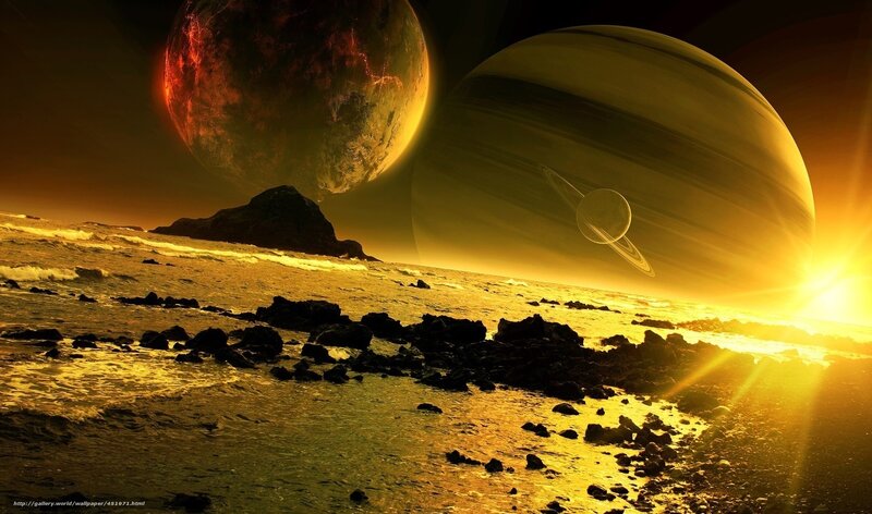 Alien Planet Landscape — Gold, Dramatic, Sunset