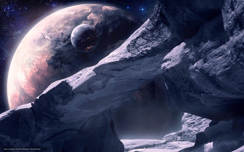 Alien Planet Landscape — Gray, Dramatic, Night, Digital Art