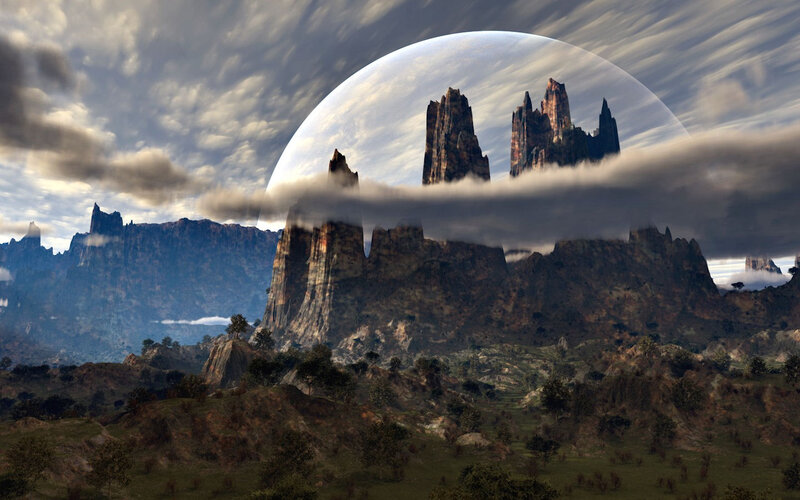 Alien Planet Landscape — Gray, Dramatic