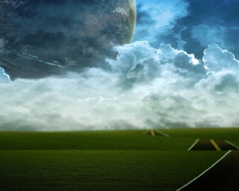 Alien Planet Landscape — Green, Dramatic, Digital Art, Clouds