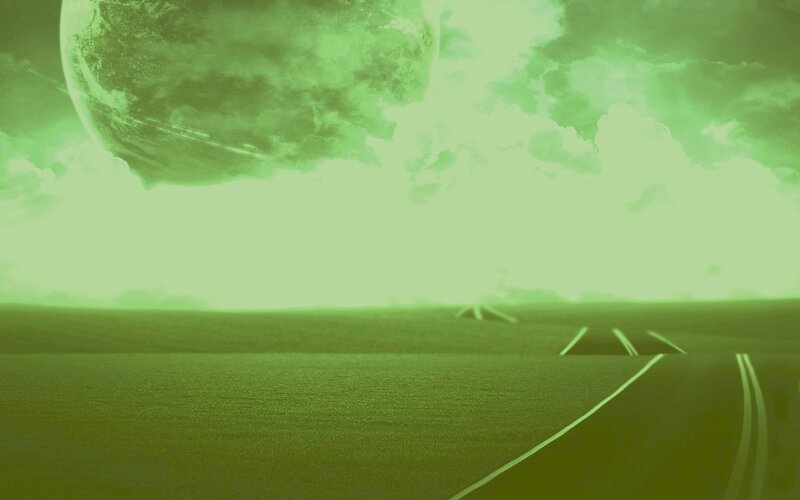 Alien Planet Landscape — Green, Dramatic, Digital Art, Road