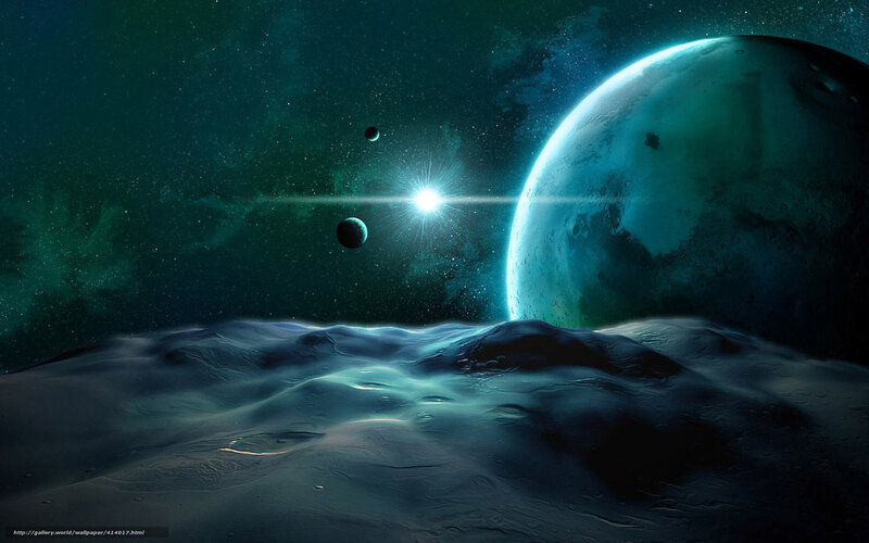 Alien Planet Landscape — Green, Dramatic, Night, Digital Art, Moon, Star