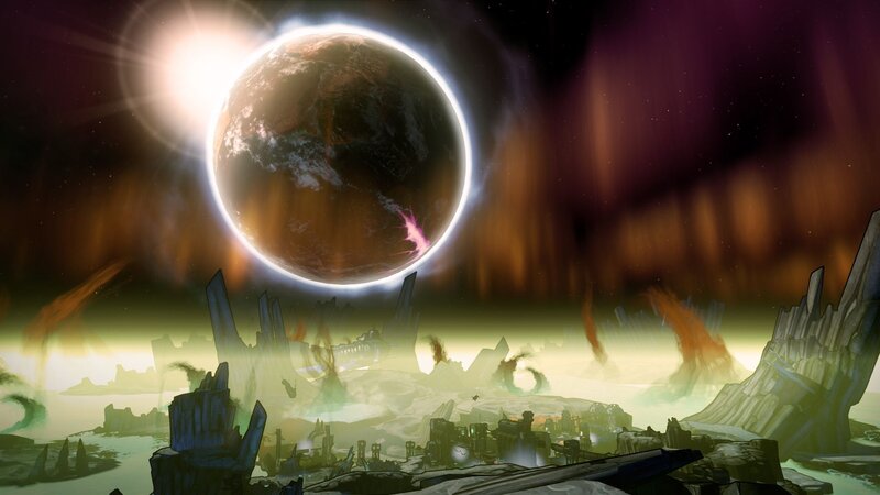 Alien Planet Landscape — Green, Dramatic, Night, Digital Art, Ruins