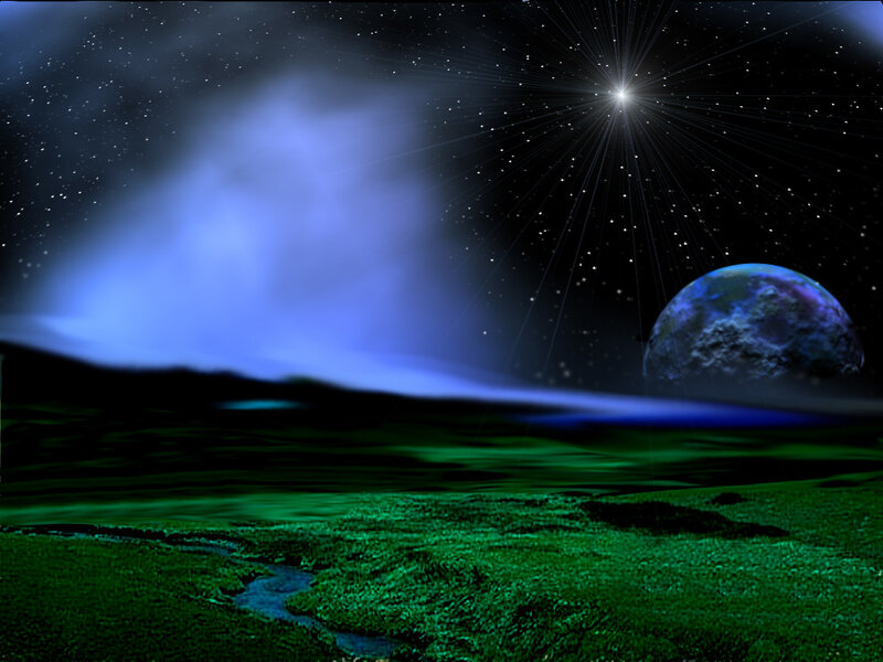 Alien Planet Landscape — Green, Dramatic, Night, Digital Art