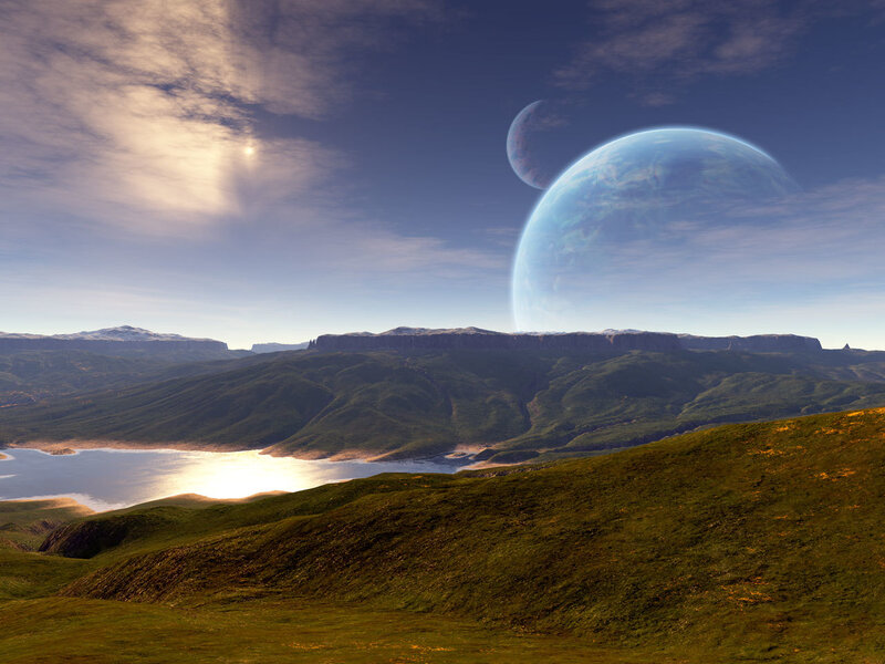 Alien Planet Landscape — Green, Serene, Morning, 3d Render