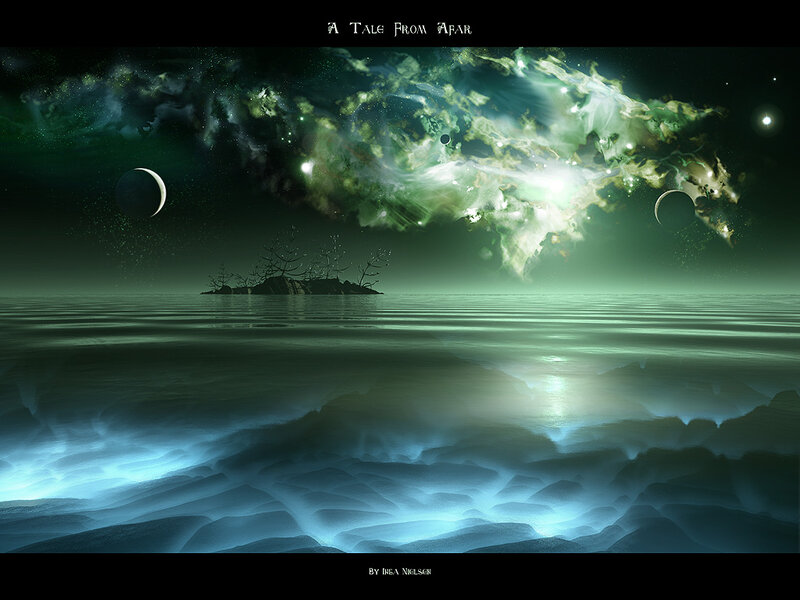 Alien Planet Landscape — Green, Serene, Night, Digital Art