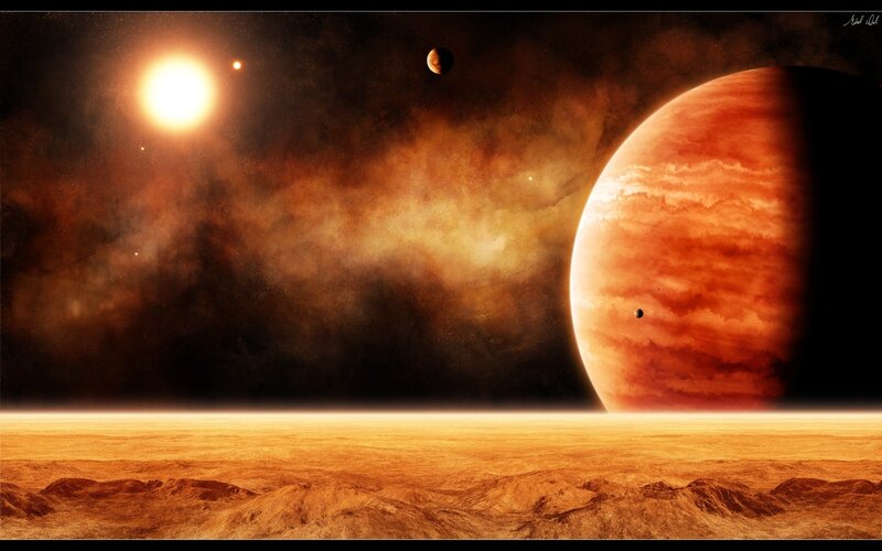 Alien Planet Landscape — Orange, Dramatic, Digital Art