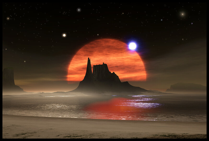 Alien Planet Landscape — Orange, Dramatic, Night, Digital Art, Mountain, Star