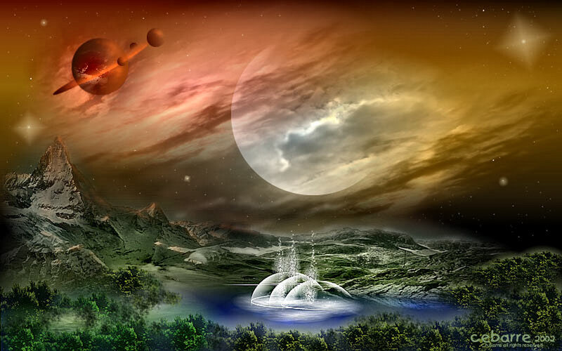 Alien Planet Landscape — Orange, Dramatic, Night, Digital Art, Mountains