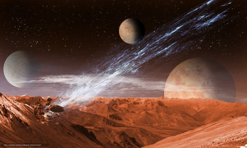 Alien Planet Landscape — Orange, Dramatic, Night, Digital Art, Planets, Asteroids