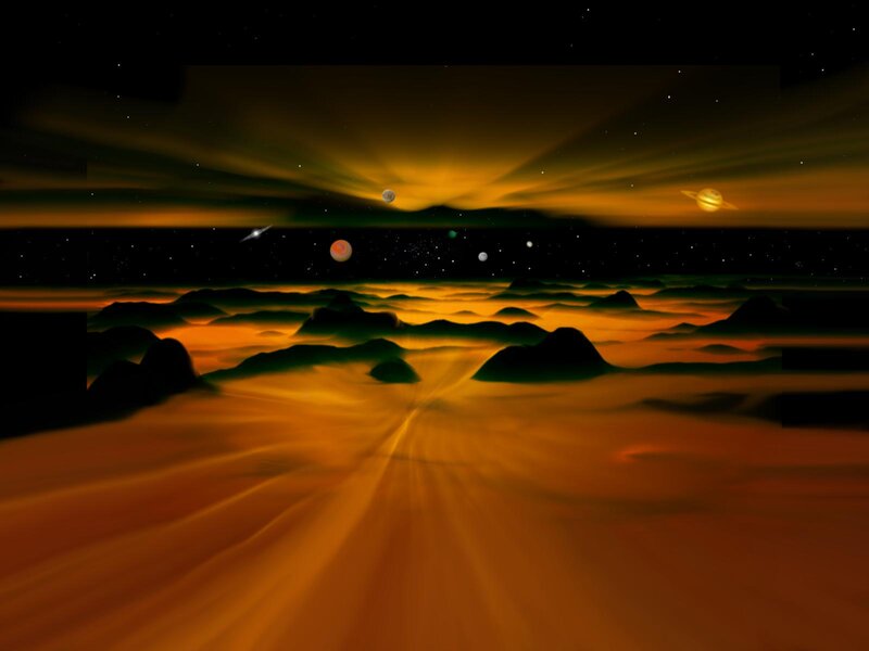 Alien Planet Landscape — Orange, Dramatic, Night, Digital Art, Planets, Stars