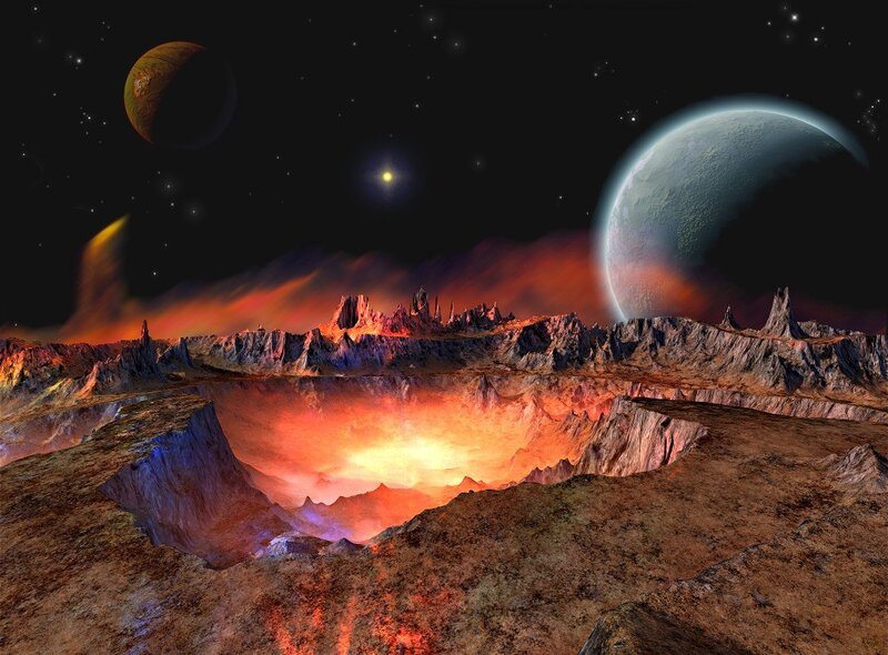 Alien Planet Landscape — Orange, Dramatic, Night, Digital Art, Planets