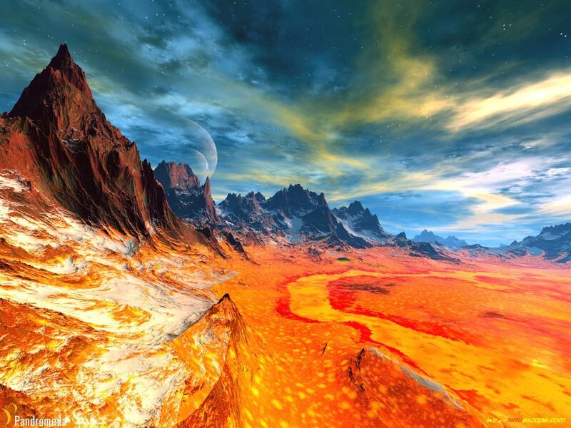 Alien Planet Landscape — Orange, Dramatic, Night
