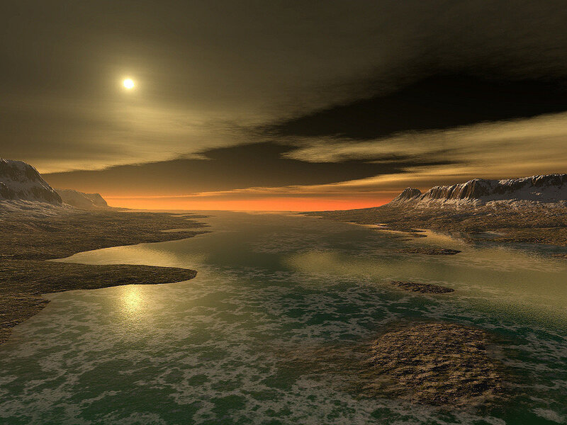 Alien Planet Landscape — Orange, Dramatic, Sunset, 3d Render, Mountains