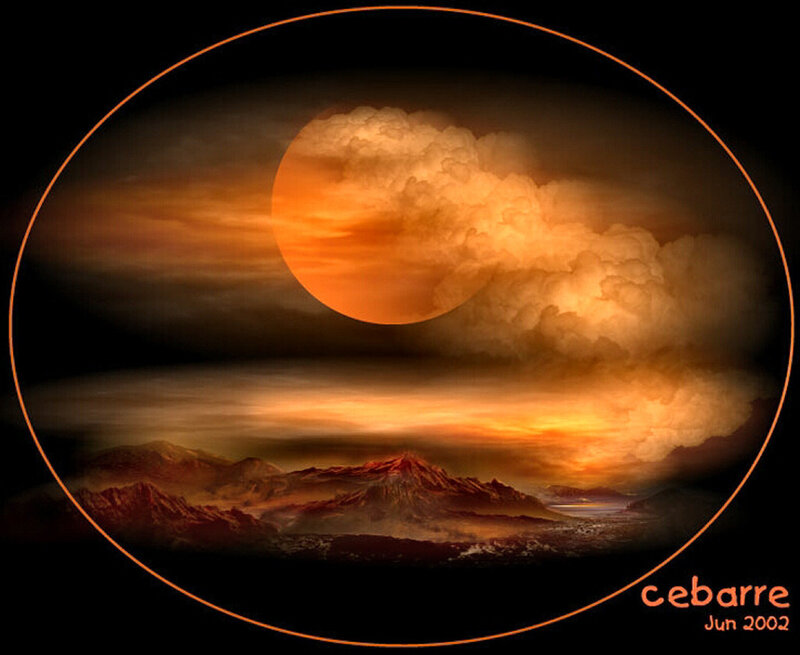 Alien Planet Landscape — Orange, Dramatic, Sunset, Digital Art, Mountains