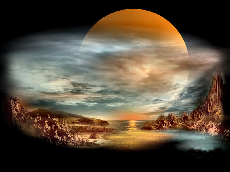 Alien Planet Landscape — Orange, Dramatic, Sunset