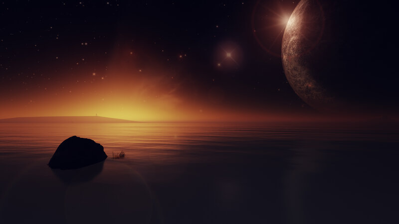 Alien Planet Landscape — Orange, Serene, Night