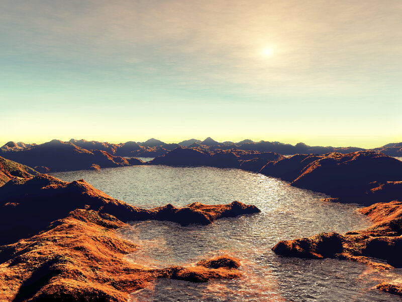 Alien Planet Landscape — Orange, Serene, Sunset, 3d Render