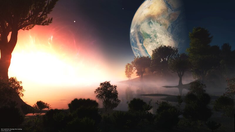Alien Planet Landscape — Orange, Serene, Sunset, Digital Art, Sunrise
