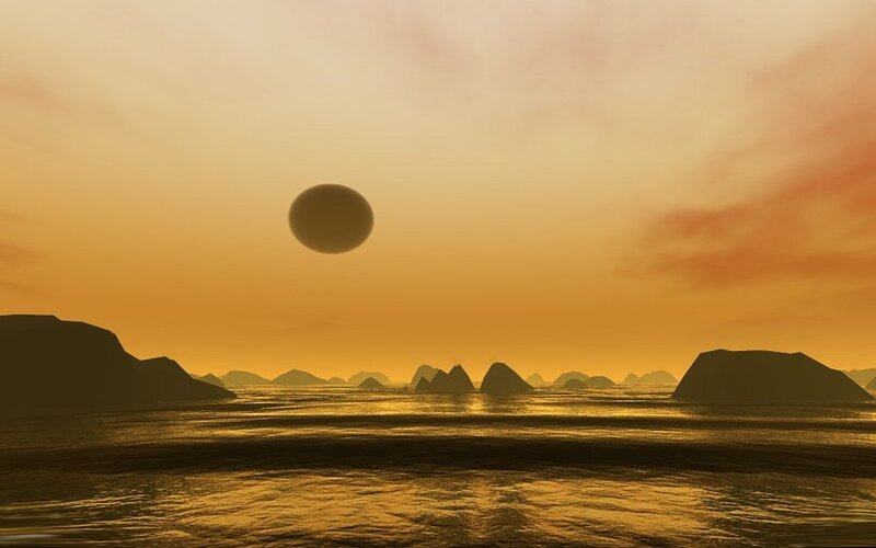 Alien Planet Landscape — Orange, Serene, Sunset