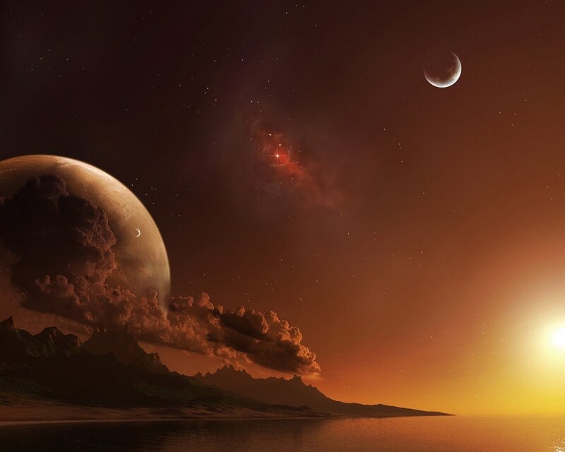 Alien Planet Landscape — Orange, Star