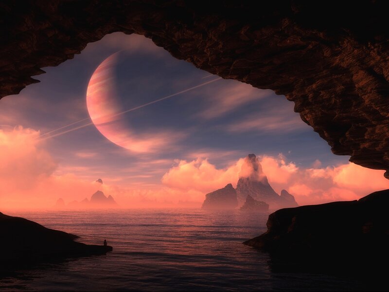 Alien Planet Landscape — Pink, Dramatic, Sunset