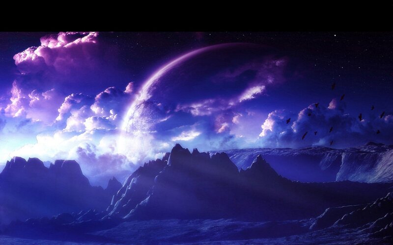 Alien Planet Landscape — Purple, Dramatic, Night, Digital Art, Mountains, Clouds