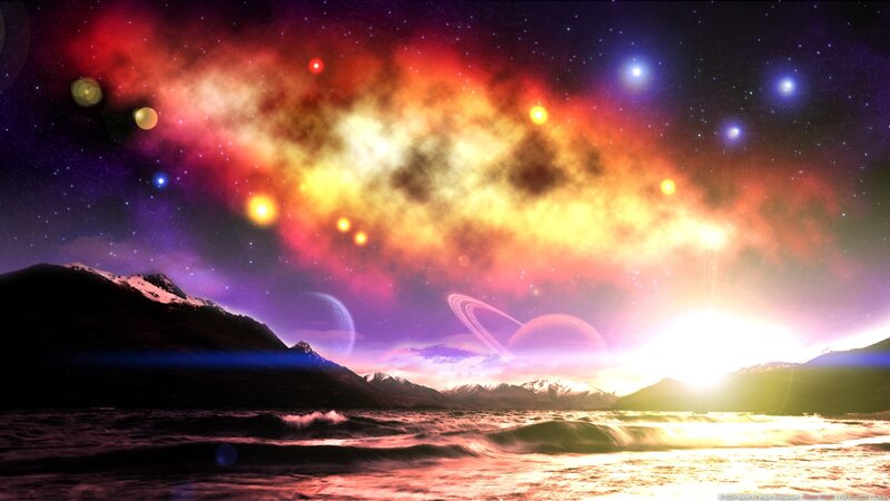 Alien Planet Landscape — Purple, Dramatic, Night, Digital Art, Mountains, Ocean