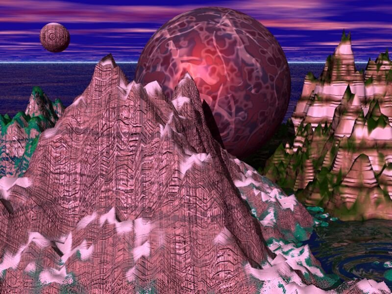 Alien Planet Landscape — Purple, Dramatic, Night, Digital Art, Mountains, Planets