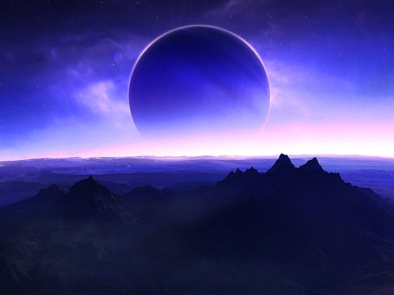 Alien Planet Landscape — Purple, Dramatic, Night, Digital Art, Mountains, Stars
