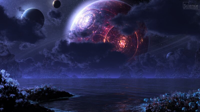 Alien Planet Landscape — Purple, Dramatic, Night, Digital Art, Planets, Clouds