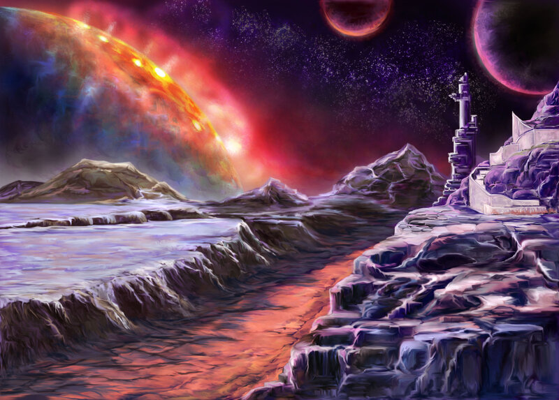 Alien Planet Landscape — Purple, Dramatic, Night, Digital Art, Planets, Mountains