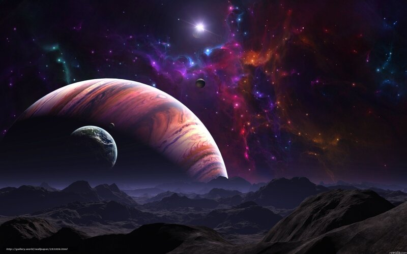 Alien Planet Landscape — Purple, Dramatic, Night, Digital Art, Planets, Stars, Mountains