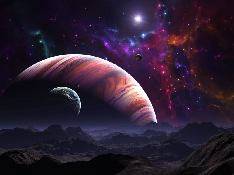 Alien Planet Landscape — Purple, Dramatic, Night, Digital Art, Planets, Stars, Nebula