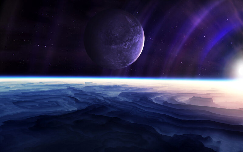 Alien Planet Landscape — Purple, Dramatic, Night, Digital Art, Stars, Atmosphere