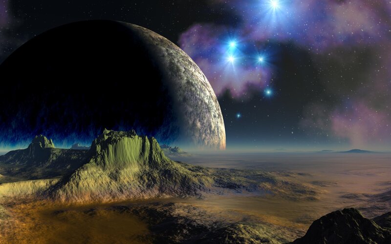 Alien Planet Landscape — Purple, Dramatic, Night, Digital Art, Stars