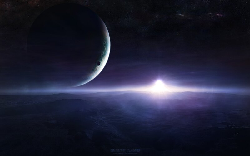 Alien Planet Landscape — Purple, Dramatic, Night, Digital Art, Sun