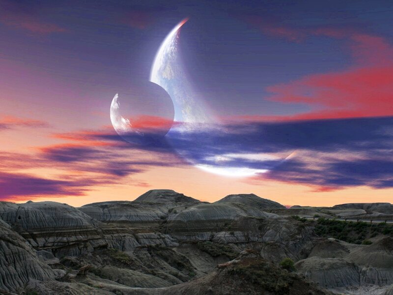 Alien Planet Landscape — Purple, Dramatic, Sunset, Digital Art, Planets, Sky