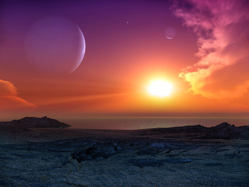 Alien Planet Landscape — Purple, Dramatic, Sunset, Digital Art, Sun