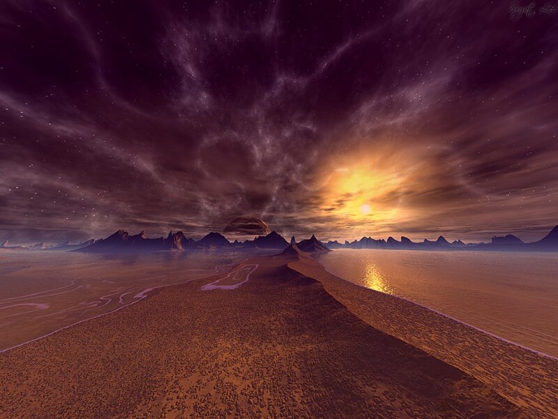 Alien Planet Landscape — Purple, Dramatic, Sunset, Digital Art