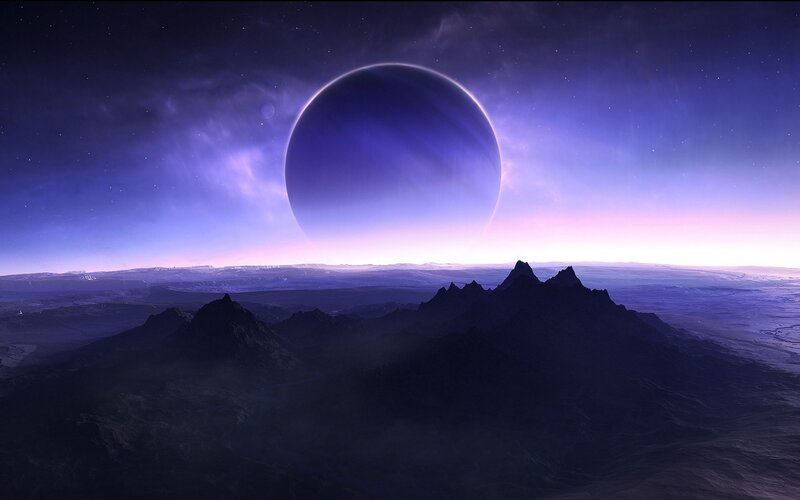 Alien Planet Landscape — Purple, Mountains